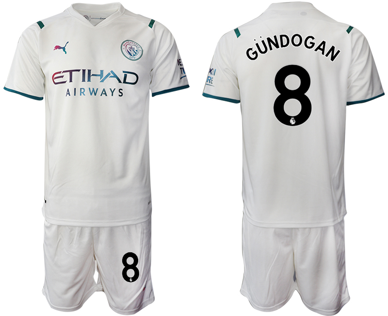 Men 2021-2022 Club Manchester City away White #8 Soccer Jersey->manchester city jersey->Soccer Club Jersey
